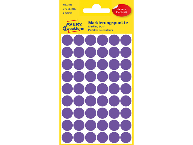 Etiket Zweckform 12mm rond blister 5 vel a 54 et. paars