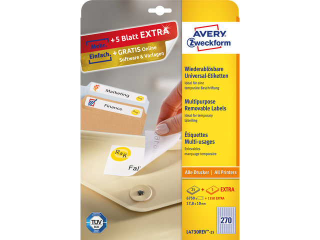 Etiket Avery ILK 17,8x10mm wit NP doos 25 vel 270 et. per vel
