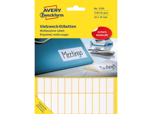 Etiket Zweckform 32x10mm wit pakje a 1144 etiketjes