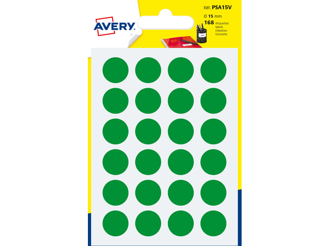 Etiket Avery 15mm rond blister 168st groen