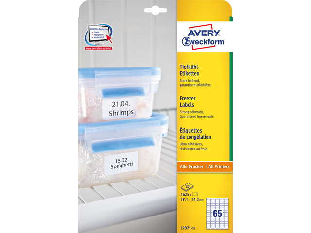 Diepvriesetiket Avery 38,1x 21,2mm wit 25vel 65et.per vel