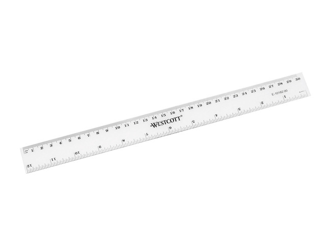 Liniaal Westcott 30cm kunststof cm/inch verdeling