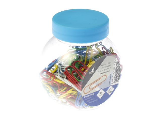 Paperclips Kangaro 25 mm in box rond 200 stuks, ass kleure