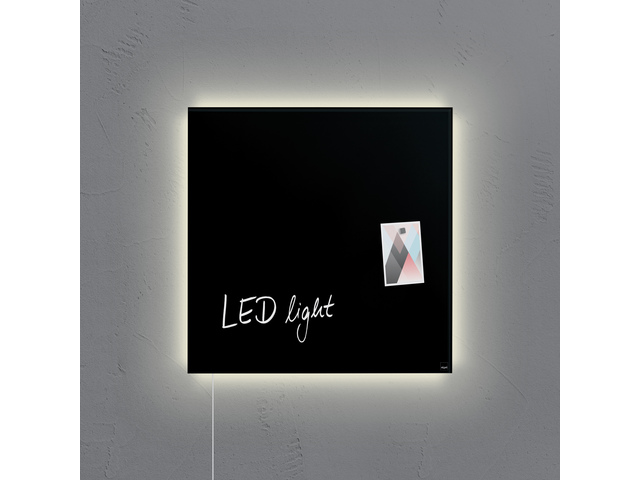 Glasmagneetbord Sigel zwart LED 480x480x15mm 3 magneten +
