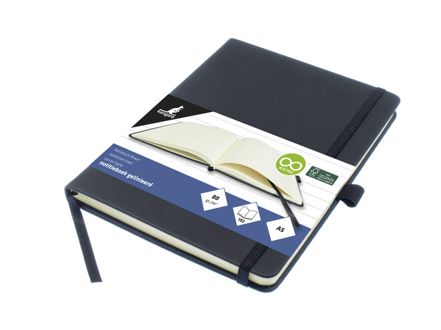 Notitieboek Kangaro A5 zwart lijn PU HC 96 vel 80 grams