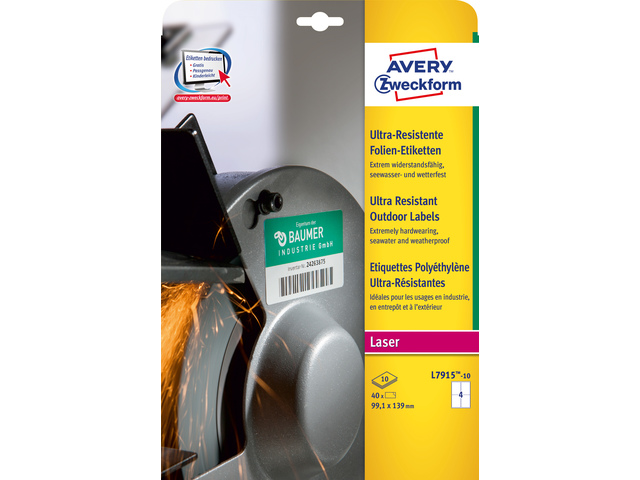 Ultra-heavy duty Avery etiket 99,1x139mm wit 10vel 4 et.per