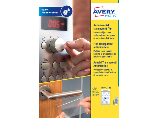 Antimicrobiële sticker Avery rond 35 25 15 mm transp.