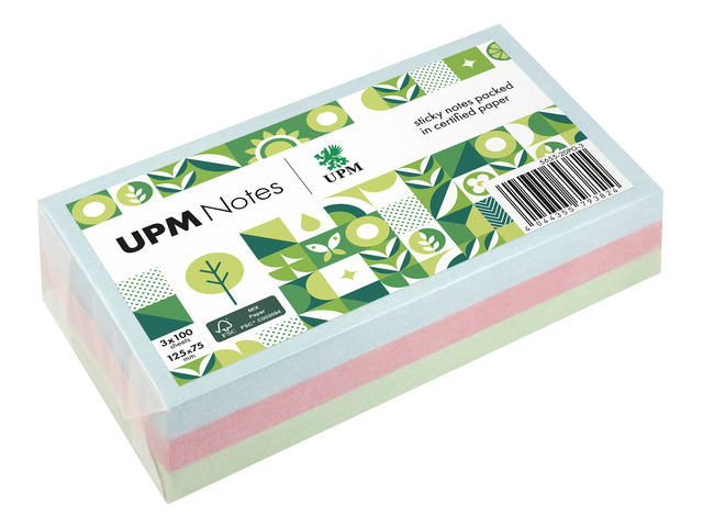 UPM notes 125x75 ass. pastel pak 3x100vel blauw,groen,roze