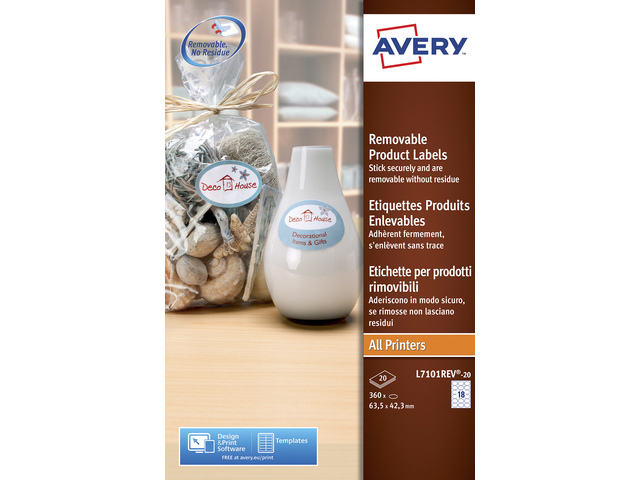 Productetiket Avery 63,5x42,3 mm, wit doos 20 vel 18 et. per