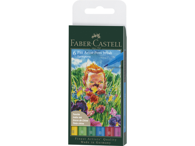 Tekenstift Faber-Castell Pitt Artist Pen Brush etui 6 stuks Springtime