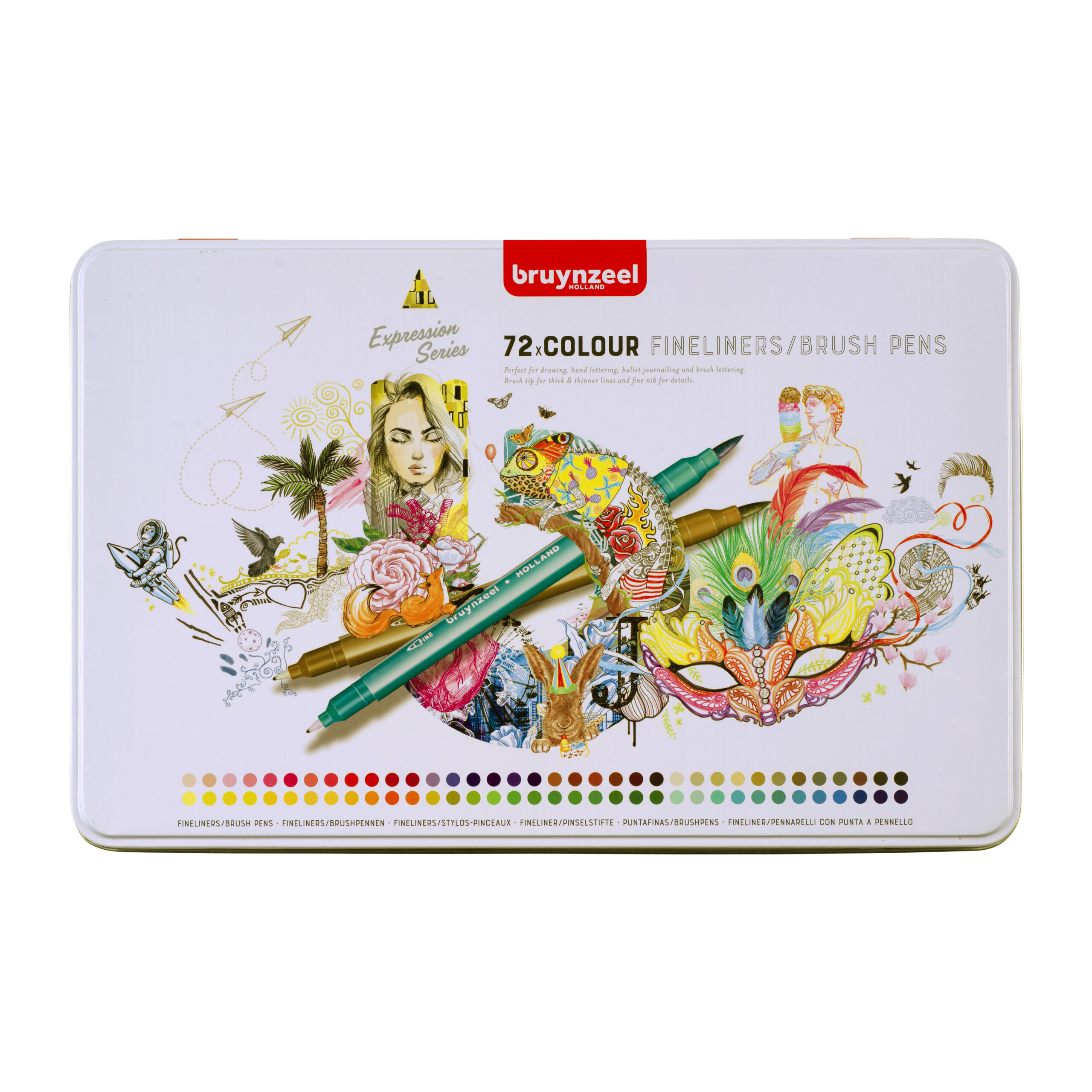Bruynzeel Creatives Fineliner / Brushpen set 72 kleuren