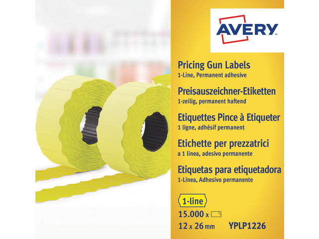 Prijstangetiket Avery geel 1 regel, 8 tekens perm. 26x12m