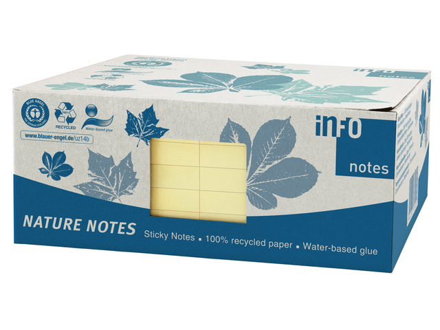 Info notes 125x75mm geel recycled doos 12 blok