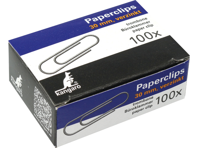 Paperclips Kangaro 30mm rond doosje 100 stuks. Verzinkt