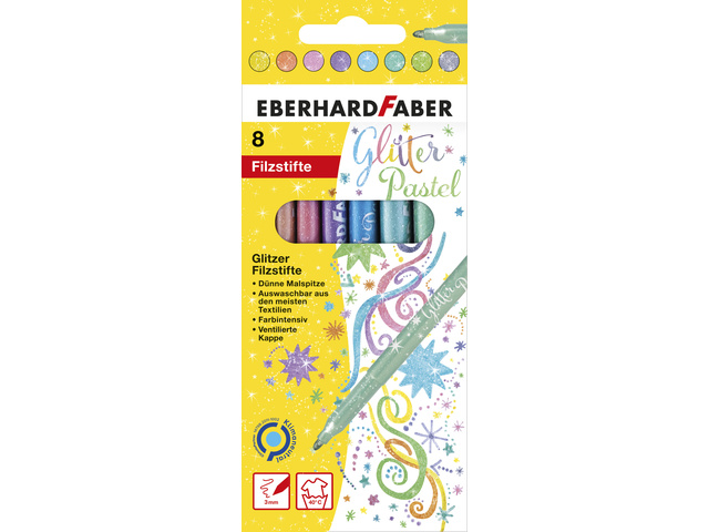 Viltstiften EFA Glitter pastel kleuren assorti 8st.