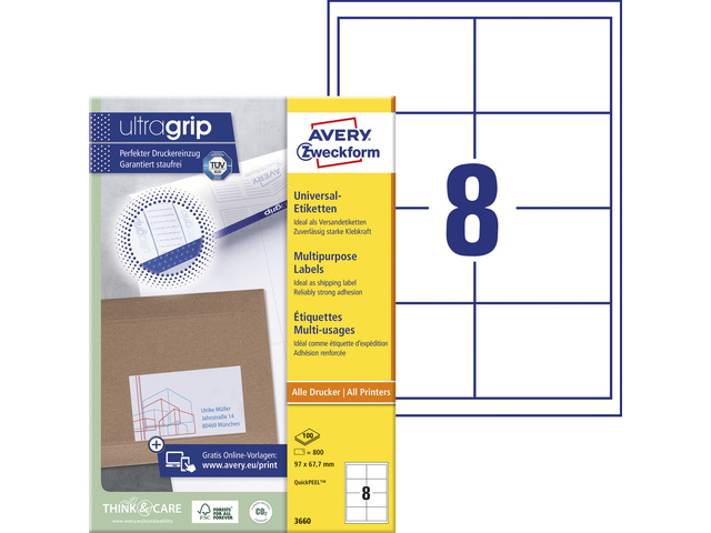 Etiket Avery ILK 97x67,7mm wit doos 100 vel 8 et. per vel
