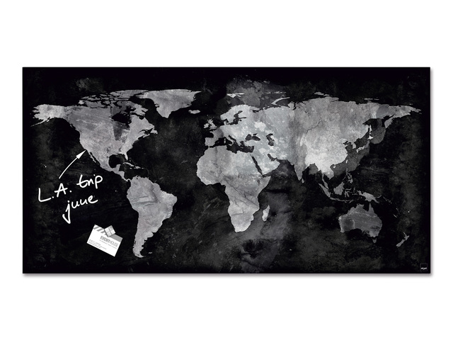 Glasmagneetbord Sigel wereld wereldkaart 910x460x15mm 3 mag
