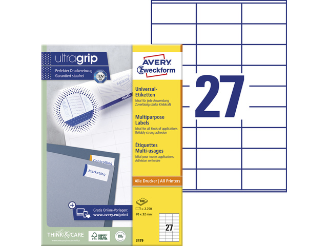 Etiket Avery ILK 70x32mm wit doos 100 vel 27 etiketten per