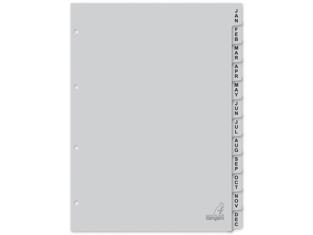 Tabblad Kangaro A4 letters PP 120 micron 4r.12dlg jan-dec