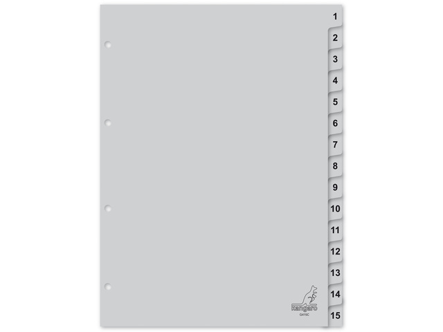 Tabblad Kangaro A4 cijfers PP 120 micron 4r. 15dlg grijs