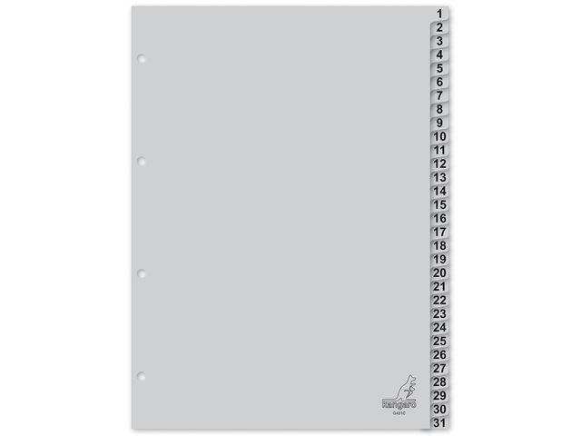 Tabblad Kangaro A4 cijfers PP 120 micron 4r. 31dlg grijs