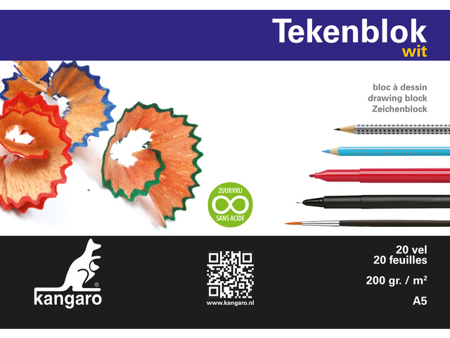 Tekenblok Kangaro A5 200 gr 20 vel, wit