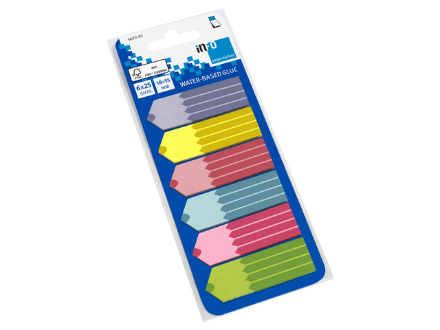 Info page marker 18x55mm, 6 x 25 stuks, 6 kleuren, op
