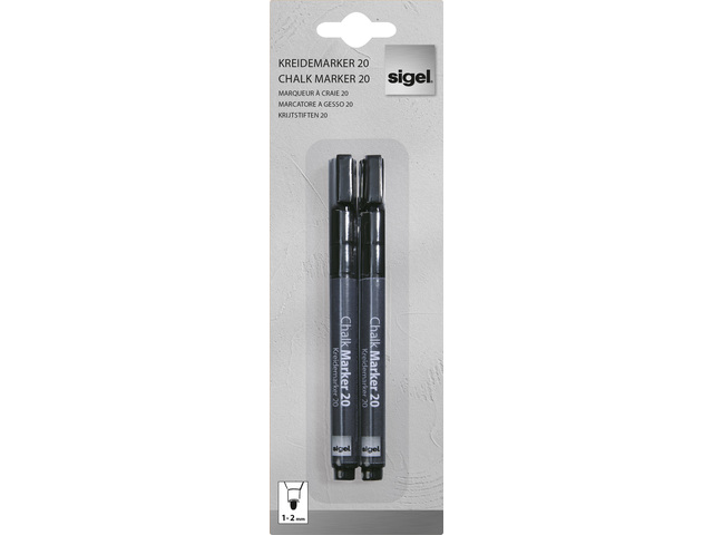 Krijtstift Sigel ronde punt 1-2 mm zwart set 2 stuks