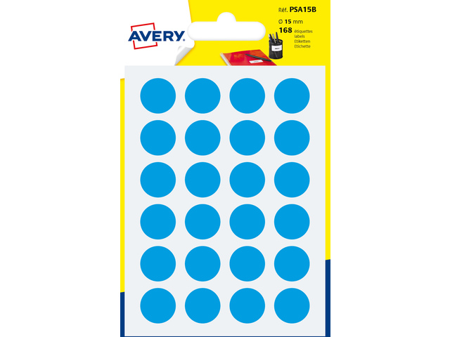 Etiket Avery 15mm rond blister 168st blauw
