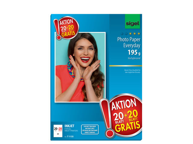 Inkjetfotopapier Sigel A4 Everyday 195grs wit 20 vel +