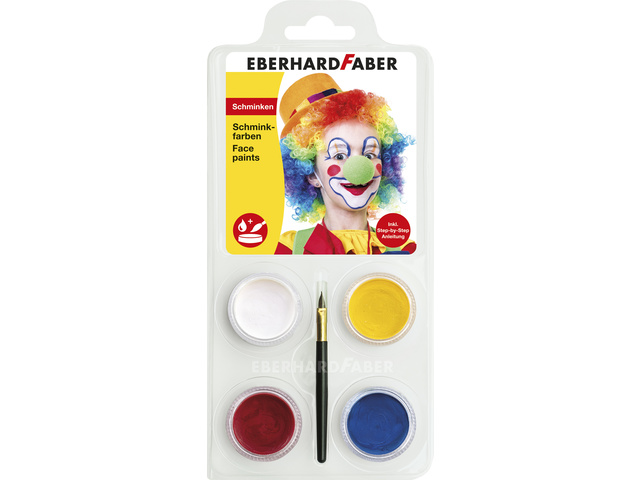 Schminkset EFA Clown wit, geel, rood, blauw