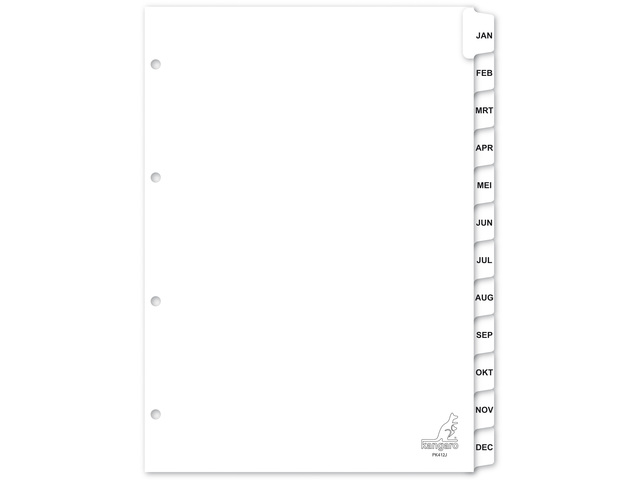 Tabblad Kangaro A4 letters karton 190grs 4r. 12dlg wit ja