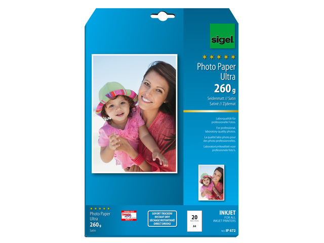 Inkjetfotopapier Sigel A4 Ultra 260grs superwit 20 vel z