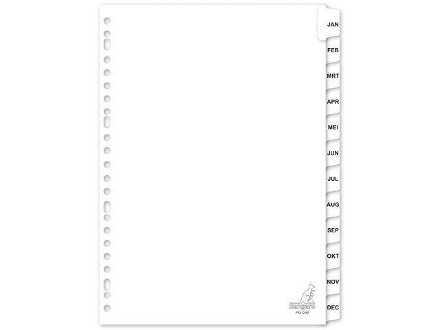 Tabblad Kangaro A4 letters karton 190grs 23r. 12dlg wit j