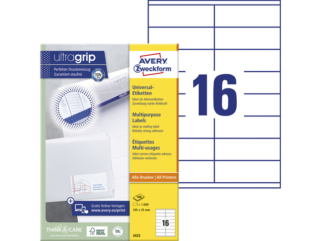 Etiket Avery ILK 105x35mm wit doos 100 vel 16 et. per vel