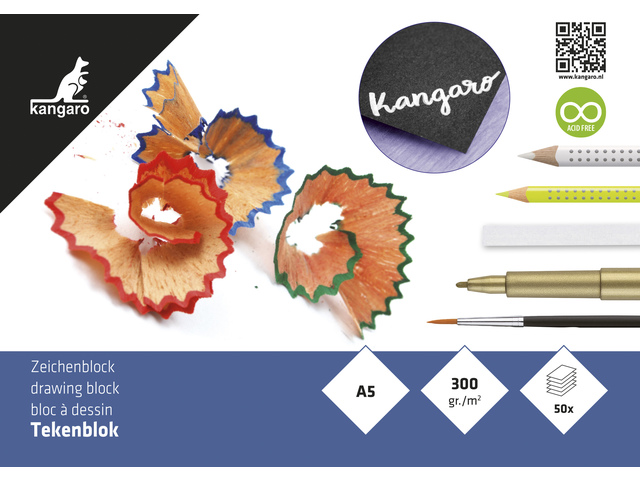 Tekenblok Kangaro A5 zwart 300 gram 50 vel zwart