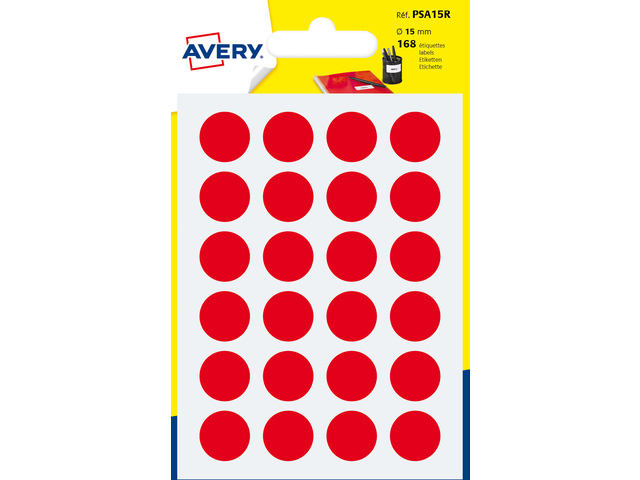 Etiket Avery 15mm rond blister 168st rood