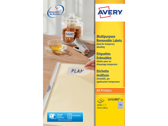 Etiket Avery ILK 25,4x10mm wit NP doos 25 vel 189 et. per vel