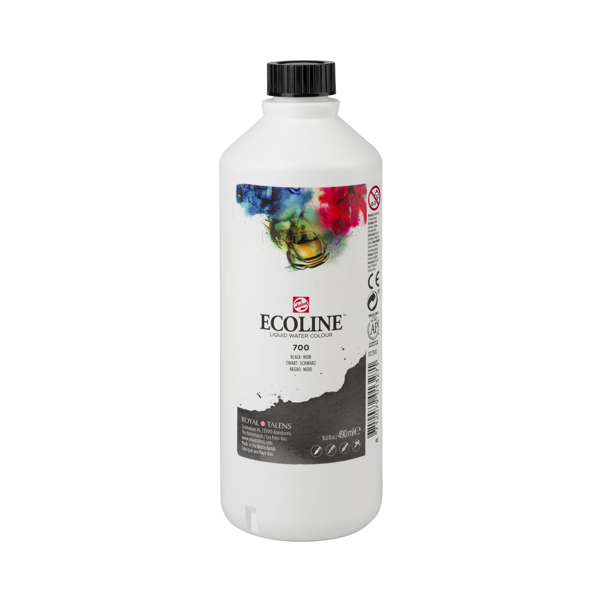 Ecoline Vloeibare Waterverf Fles 490 ml Zwart 700