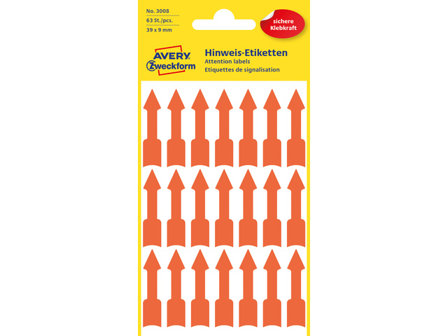 Etiket Zweckform 39x9mm pijl blister 4 vel a 21 et. l.rood