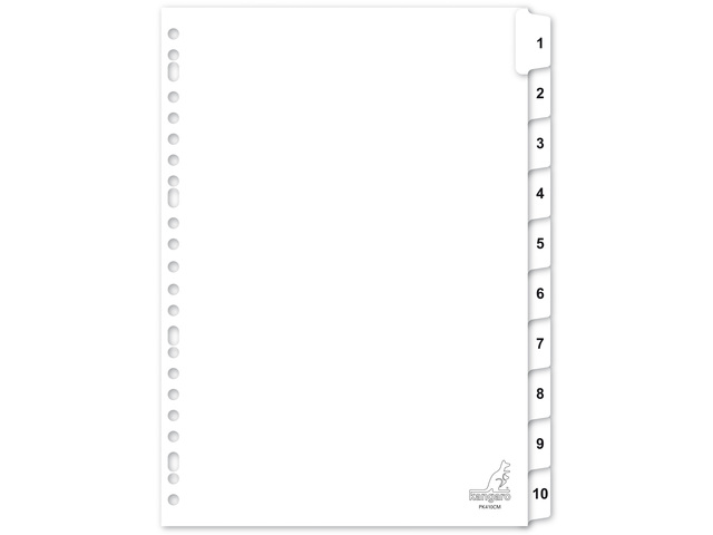 Tabblad Kangaro A4 cijfers karton 190grs 23r. 10dlg wit