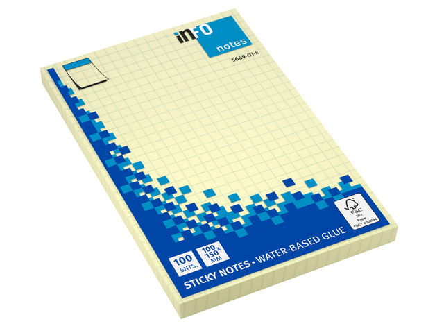 Info notes 100x150mm geel geruit, blok a 100 vel