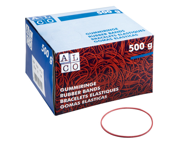 Elastieken Alco 65mm rood kartonnen doos 500 gram