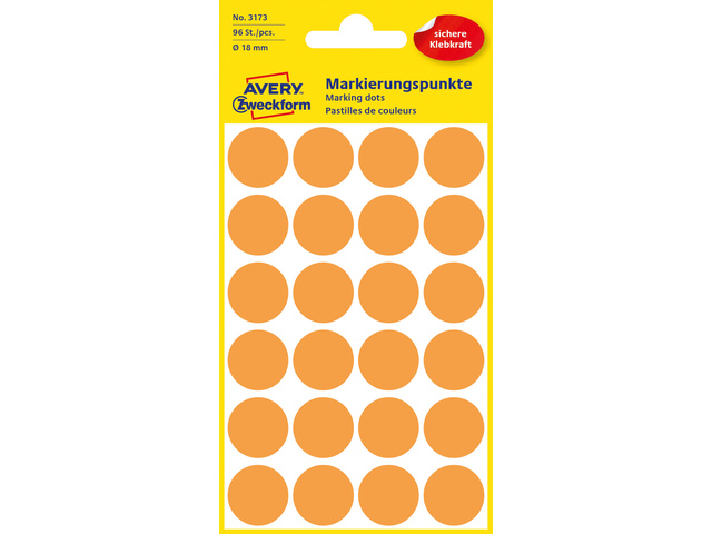 Etiket Zweckform 18mm rond blister 4 vel a 24 et. l.oranj