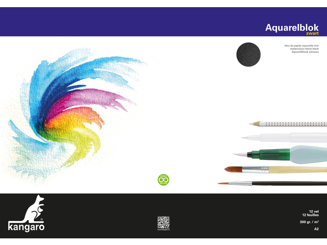 Aquarelpapier Kangaro A2 300 gr 12 vel, zwart zuurvrij