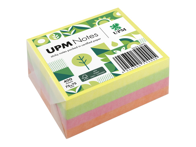 UPM notes 75x75 ass. kleur blok a 400 vel roze, geel,
