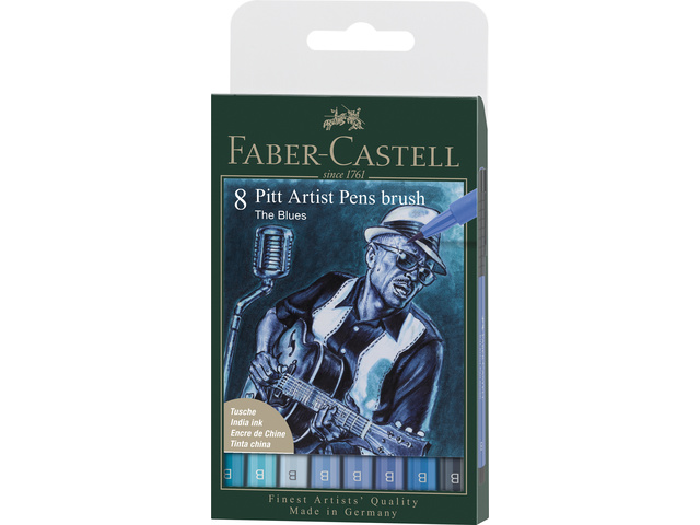 Tekenstift Faber-Castell Pitt Artist Pen Brush etui 8 stuks Blues
