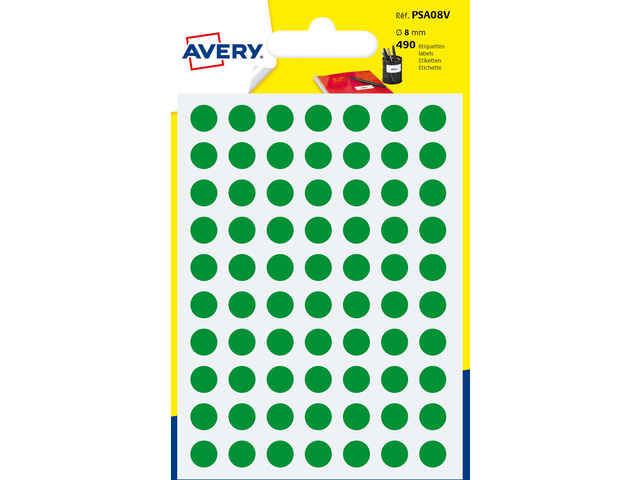 Etiket Avery 8mm rond blister 490st groen