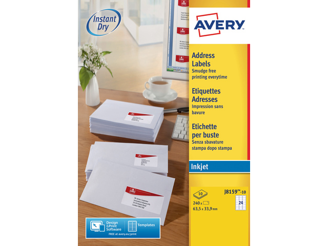 Inkjetetiket Avery 63,5x33,9mm wit doos 10 vel 24 et. per vel