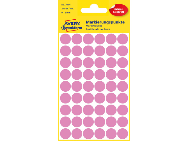 Etiket Zweckform 12mm rond blister 5 vel a 54 et. roze